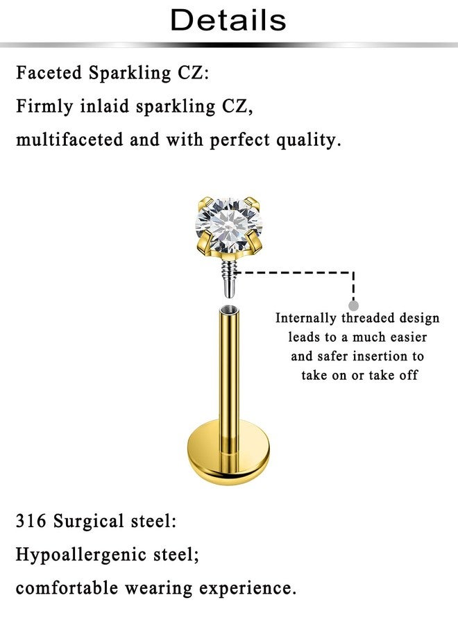 Ftovosyo Surgical Steel Internally Threaded Cubic Zirconia Stud Piercing Jewelry for Nose Rings Gold Conch Tragus Helix Cartilage Earrings for Women Men 18G - Image 3