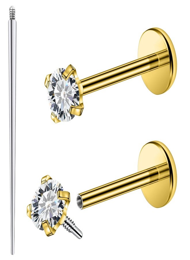 Ftovosyo Surgical Steel Internally Threaded Cubic Zirconia Stud Piercing Jewelry for Nose Rings Gold Conch Tragus Helix Cartilage Earrings for Women Men 18G - Image 1