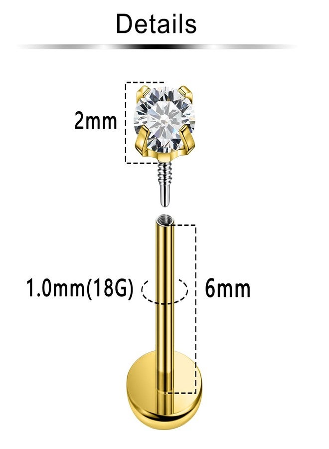 Ftovosyo Surgical Steel Internally Threaded Cubic Zirconia Stud Piercing Jewelry for Nose Rings Gold Conch Tragus Helix Cartilage Earrings for Women Men 18G - Image 2