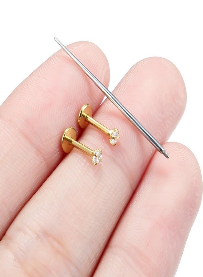 Ftovosyo Surgical Steel Internally Threaded Cubic Zirconia Stud Piercing Jewelry for Nose Rings Gold Conch Tragus Helix Cartilage Earrings for Women Men 18G - Image 4