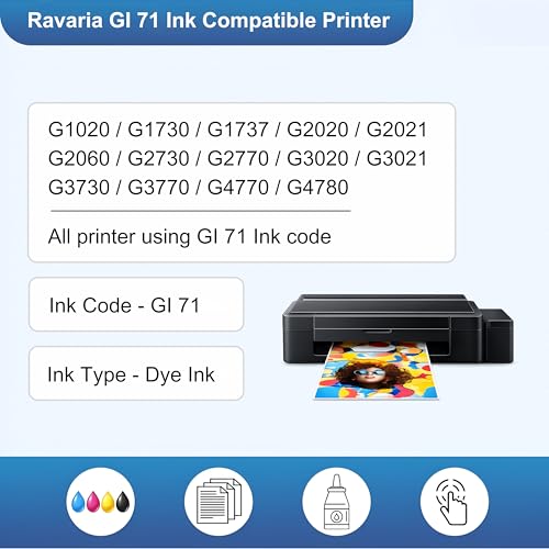 Ravaria GI 71 Ink for Cn Printer G1020 G1730 G1737 G2020 G2021 G2060 G3020 G3730 G3770 G4770 G4780 (GI 71 Ink CMYK 1 Set) - Image 2