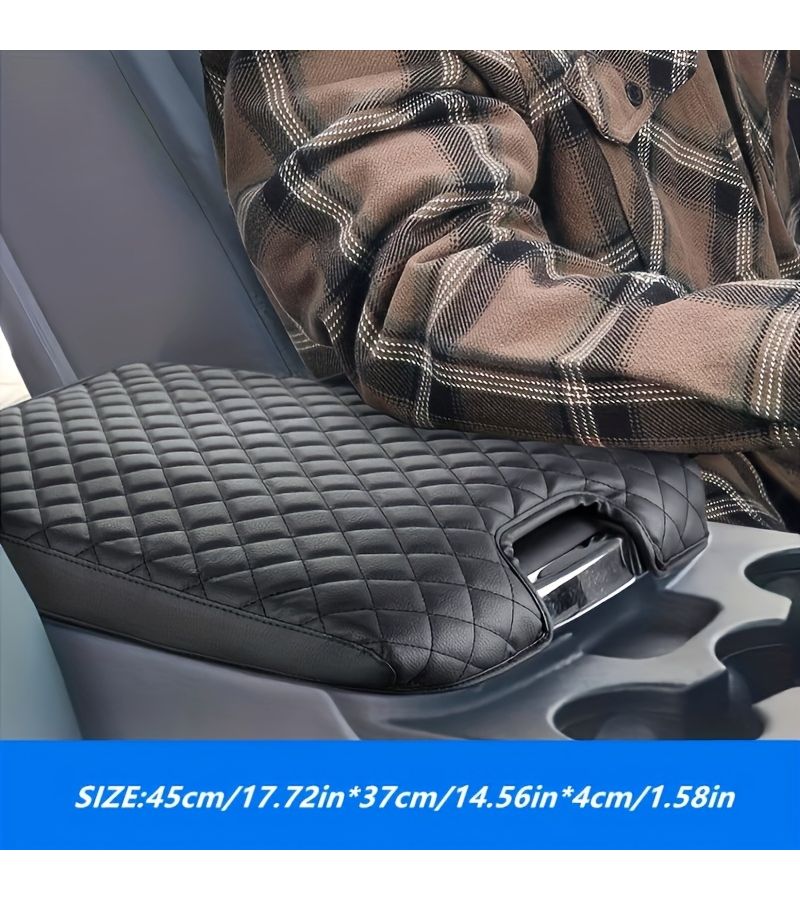 Universal Center Console Cover For Dodge Ram 1500 2500 3500 1500 Classic Models 2013 2024 Scratch Resistant Faux Leather Easy To Install Full Protection Black Quilted Design - Image 3