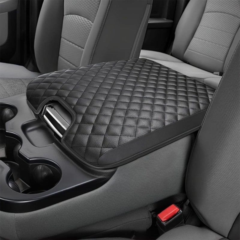 Universal Center Console Cover For Dodge Ram 1500 2500 3500 1500 Classic Models 2013 2024 Scratch Resistant Faux Leather Easy To Install Full Protection Black Quilted Design - Image 1