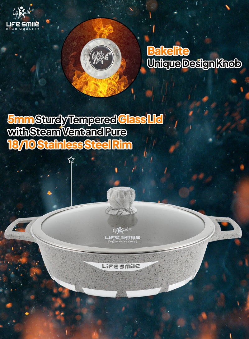 LIFE SMILE Shallow Pot with Lid | Multi Layer Non Stick Granite Coating 100% PFOA FREE | Oven Safe Frying Pan | Easy To Clean | Scratch Resistant (28 CM (3.9 Liters), Grey) - Image 5