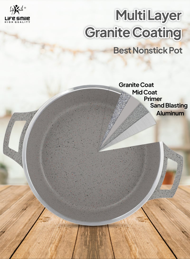 LIFE SMILE Shallow Pot with Lid | Multi Layer Non Stick Granite Coating 100% PFOA FREE | Oven Safe Frying Pan | Easy To Clean | Scratch Resistant (28 CM (3.9 Liters), Grey) - Image 4