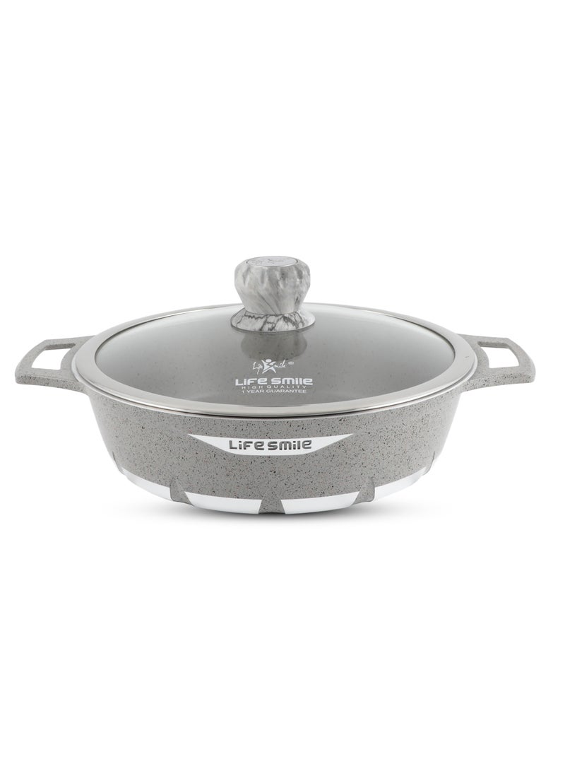 LIFE SMILE Shallow Pot with Lid | Multi Layer Non Stick Granite Coating 100% PFOA FREE | Oven Safe Frying Pan | Easy To Clean | Scratch Resistant (28 CM (3.9 Liters), Grey) - Image 1
