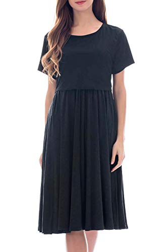 Smallshow Women's Short Sleeve Patchwork Nursing Dresses for Breastfeeding Medium Black - Image 4