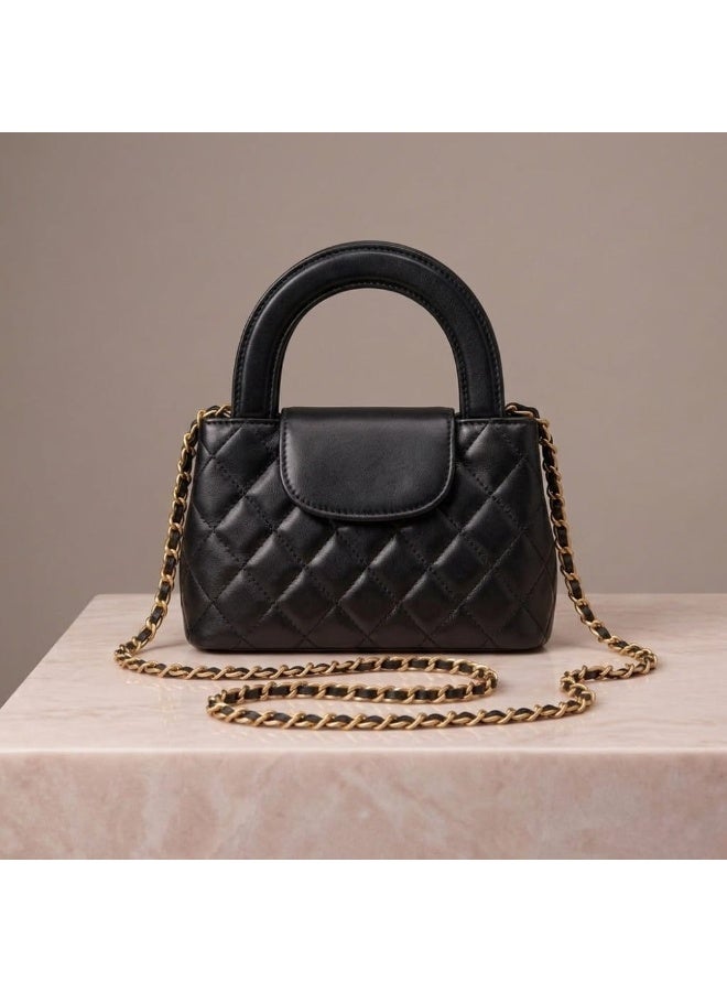TOP Choice Elegant Quilted Top Handle Satchel Crossbody Bag with Gold-Tone Chain Strap – Women's Mini Satchel Handbag