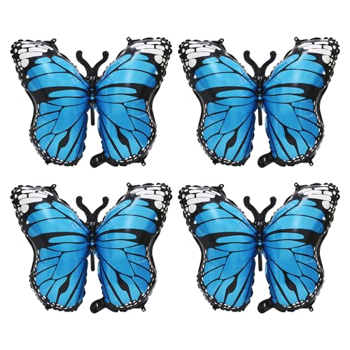 Deermon Blue Lovely 28 Inches Party Butterfly Balloon Kit 4 Piece Aluminum Foil Mylar Helium Butterflies Balloons for Butterfly Themed Party Wedding Birthday Baby Shower Party Decoration Supplies - Image 1
