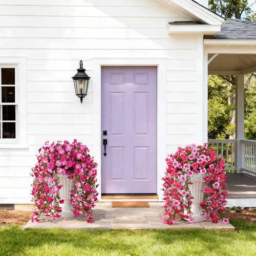 ZFProcess Artificial Hanging Flowers Plants for Outdoor Spring Summer Decoration, 2PCS Faux Silk Morning glory UV Resistant Look Real for Outside Home Indoor Planter Porch Garden Yard Decor(Purple Red Pink) - Image 3