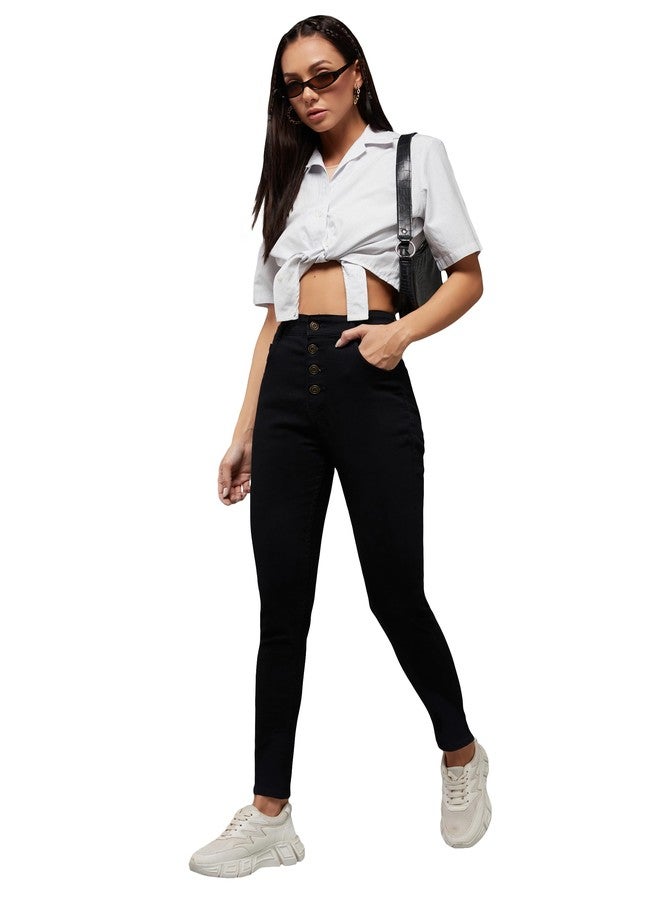 Miss Chase Women's Skinny Fit High Rise Regular Length Stretchable Denim Jeans (MCAW24DEN79-33-328-32, Ink Black, 32) - Image 1