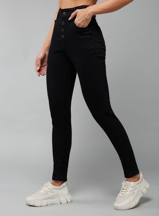 Miss Chase Women's Skinny Fit High Rise Regular Length Stretchable Denim Jeans (MCAW24DEN79-33-328-32, Ink Black, 32) - Image 2