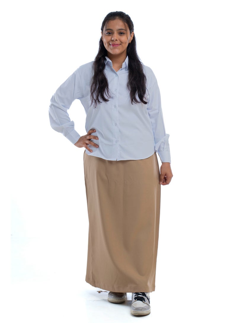 مريول لارا تنورة بيج مدرسية للمدارس الأهلية – زي مدرسي بناتي (قطعة واحدة) - Image 1