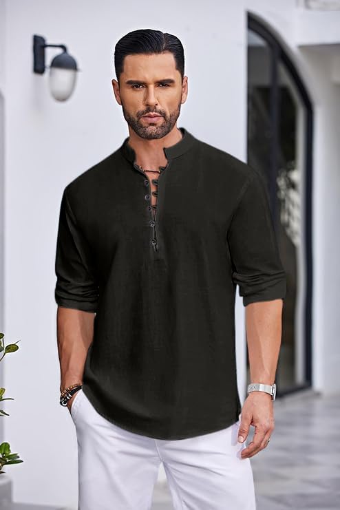 Macsivo Men's Stylish Mandarin Collar Kurta | Casual Ethnic Fusion Shirt for Daily, Party & Travel | Full Sleeves | Cotton Blend Comfort Fit Short Kurta Black - Image 5