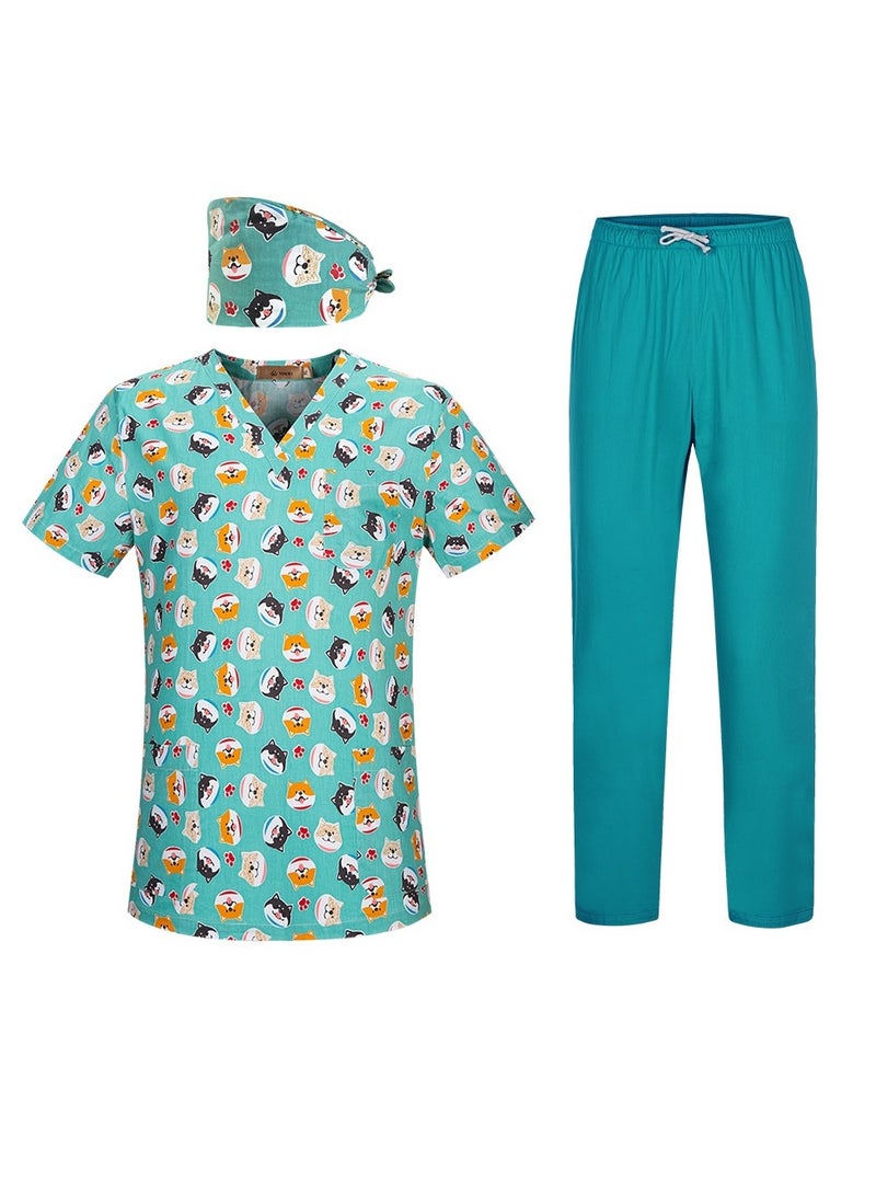 KUYING New V-neck Printed Short Sleeved Pants Surgical Gown And Work Uniform  - Image 1