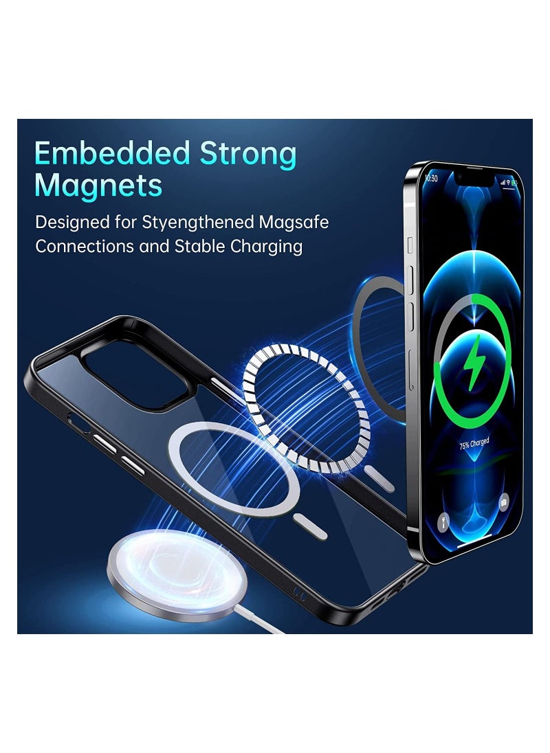 Generic Clear Hard PC Back Cover Soft Tpu Frame Shockproof Protective Slim Bumper Case Built in Magnets Compatible with MagSafe for iPhone 14 Pro Max Black  - Image 3