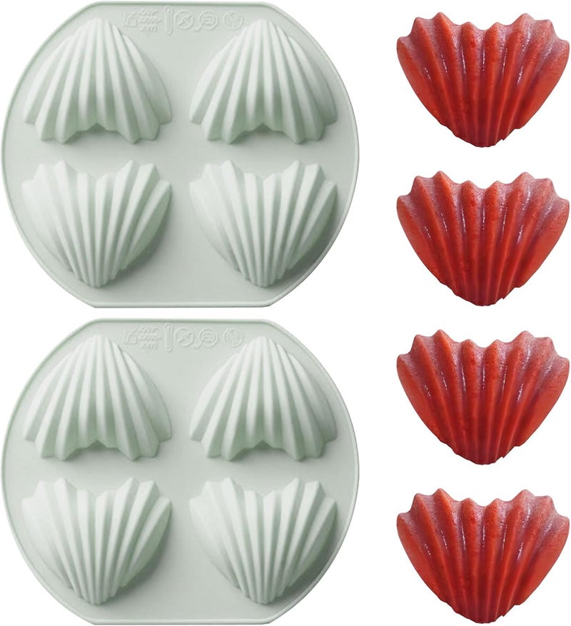 Fchil Heart Madeleine Pans for Baking, Set of 2, 8-Cavity Shell-Shaped Madeleine Cookies Molds, Nonstick Silicone Madeleine Muffin Pan for Oven Cupcake Jelly Pudding Ice Soap Candle - Image 1