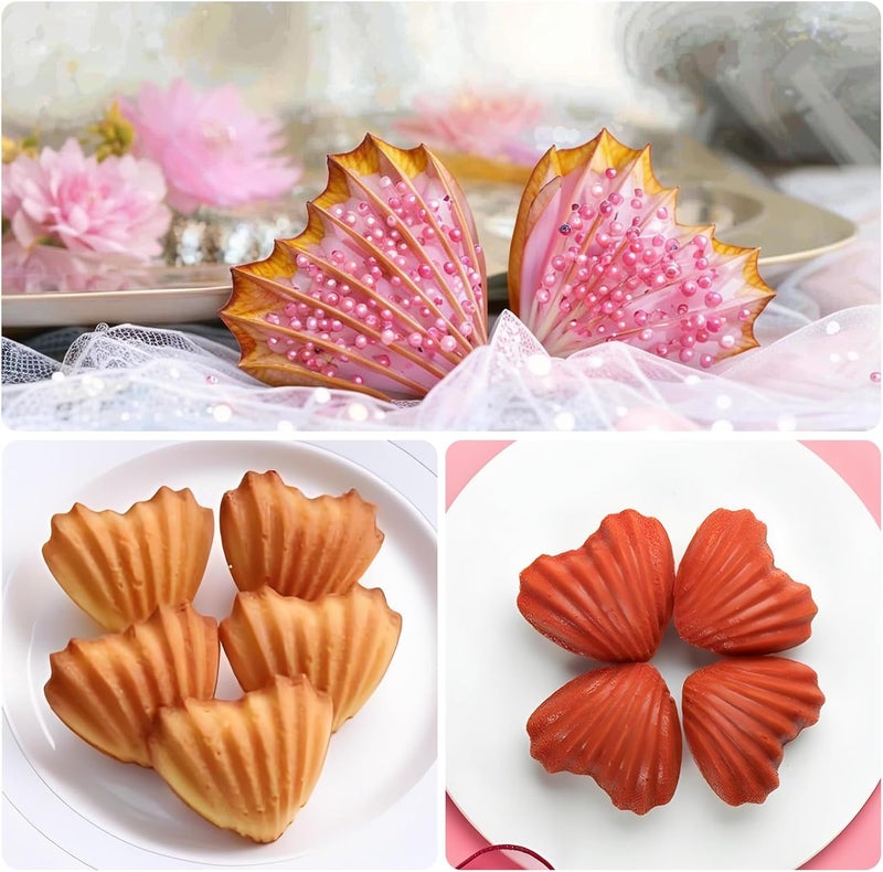 Fchil Heart Madeleine Pans for Baking, Set of 2, 8-Cavity Shell-Shaped Madeleine Cookies Molds, Nonstick Silicone Madeleine Muffin Pan for Oven Cupcake Jelly Pudding Ice Soap Candle - Image 4
