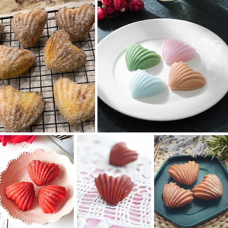 Fchil Heart Madeleine Pans for Baking, Set of 2, 8-Cavity Shell-Shaped Madeleine Cookies Molds, Nonstick Silicone Madeleine Muffin Pan for Oven Cupcake Jelly Pudding Ice Soap Candle - Image 5