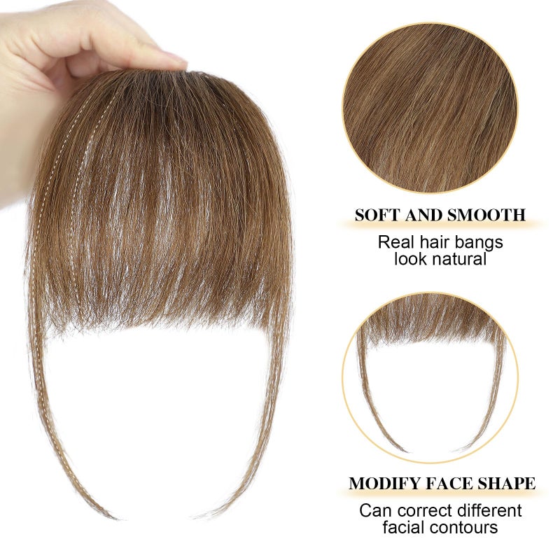 BOGSEA Clip in Bangs 100% Human Hair Bangs with Temples Bangs Hairpieces for Women Clip in Fake Bangs for Daily Wear (Light Brown, Wispy Bangs) - Image 4