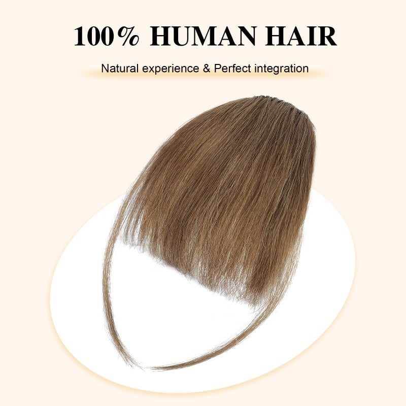 BOGSEA Clip in Bangs 100% Human Hair Bangs with Temples Bangs Hairpieces for Women Clip in Fake Bangs for Daily Wear (Light Brown, Wispy Bangs) - Image 3