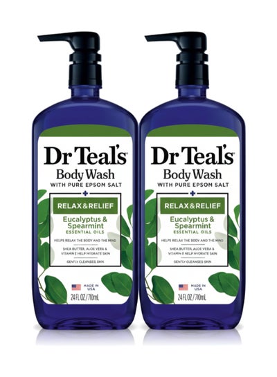 Dr Teal's Pack Of 2 Epsom Salt Body Wash with Eucalyptus & Spearmint for Relax & Relief