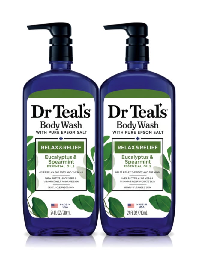 Dr Teal's Pack Of 2 Epsom Salt Body Wash with Eucalyptus & Spearmint for Relax & Relief - Ultra-Moisturizing Formula Soothes Aching Muscles & Revitalizes Skin 710ml x 2 - Image 1