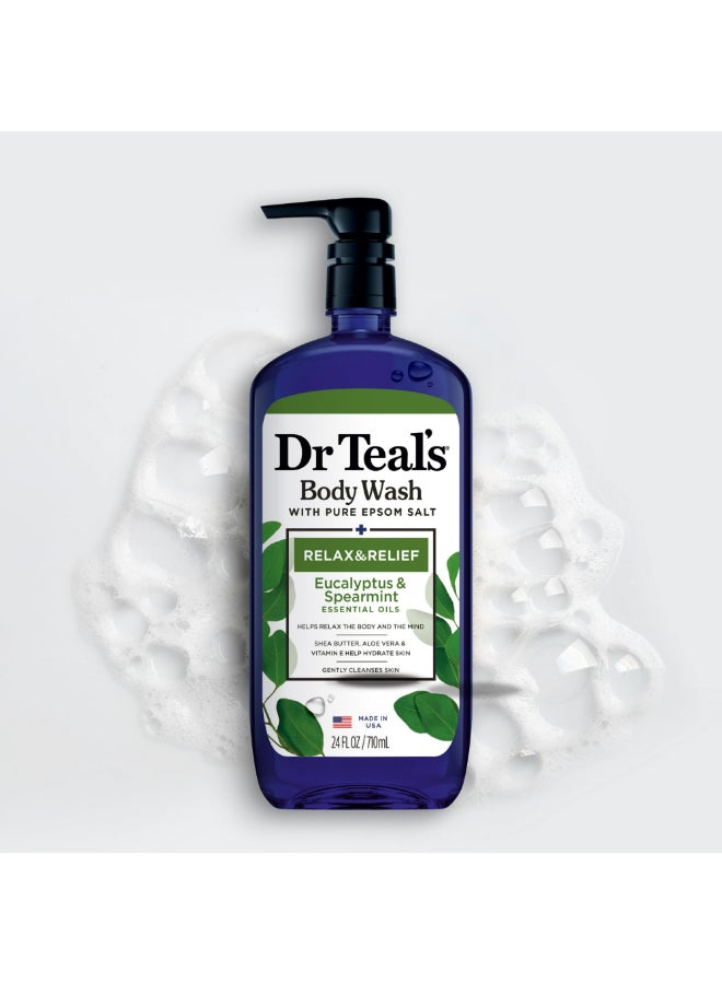 Dr Teal's Pack Of 2 Epsom Salt Body Wash with Eucalyptus & Spearmint for Relax & Relief - Ultra-Moisturizing Formula Soothes Aching Muscles & Revitalizes Skin 710ml x 2 - Image 3
