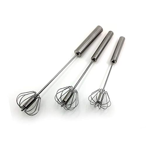 Fnoko Stainless Steel Semi-automatic Egg Whisk - 3PCS Hand Push Rotary Whisk Blender (3 Pack) - Image 1