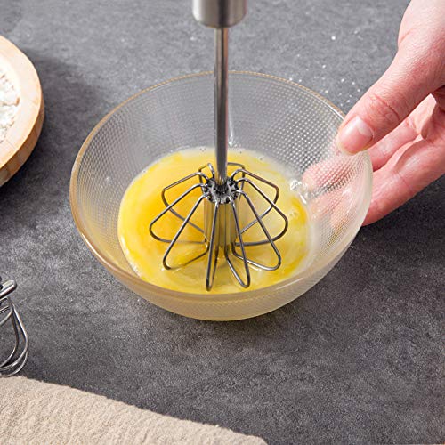 Fnoko Stainless Steel Semi-automatic Egg Whisk - 3PCS Hand Push Rotary Whisk Blender (3 Pack) - Image 5