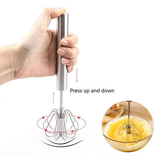 Fnoko Stainless Steel Semi-automatic Egg Whisk - 3PCS Hand Push Rotary Whisk Blender (3 Pack) - Image 3