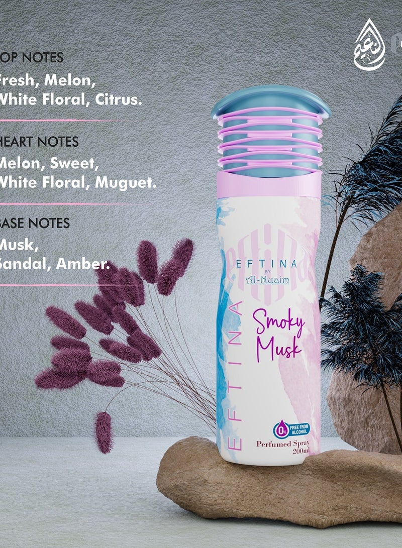 Al Nuaim Smoky Musk Alcohol-Free Deodorant for Men and Women - 200ml | Long-Lasting Body Spray - Image 3