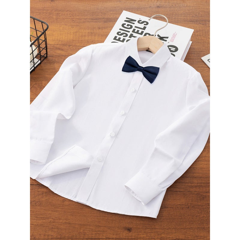 Children'S White Shirt Boys' Long Sleeve Shirt Primary School Students' Campus Garden Clothes White Shirt June 1 Performance Clothes - Image 2