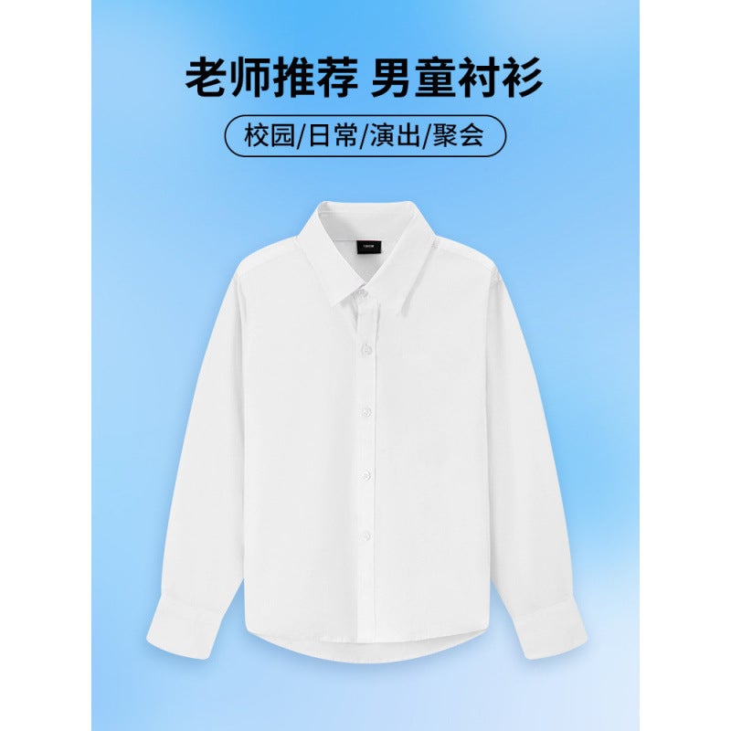 Children'S White Shirt Boys' Long Sleeve Shirt Primary School Students' Campus Garden Clothes White Shirt June 1 Performance Clothes - Image 4