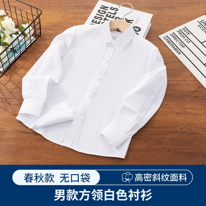 Children'S White Shirt Boys' Long Sleeve Shirt Primary School Students' Campus Garden Clothes White Shirt June 1 Performance Clothes - Image 1