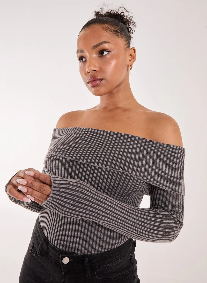 Pink Vanilla Two Tone Rib Bardot Top