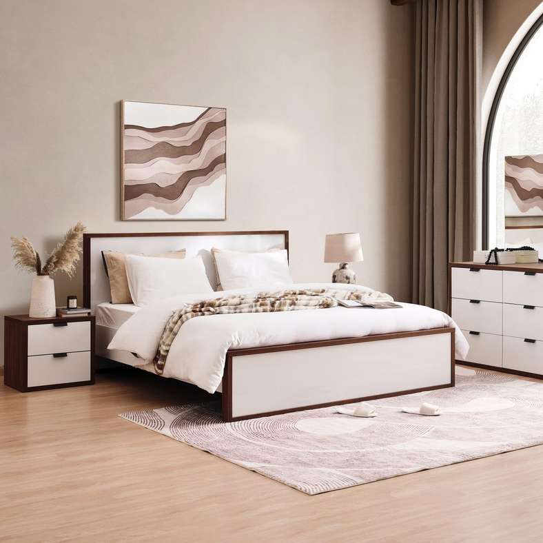 Pan Home طقم غرفة نوم فالنسيا 5 قطع - جوز أبيض لامع - Image 1