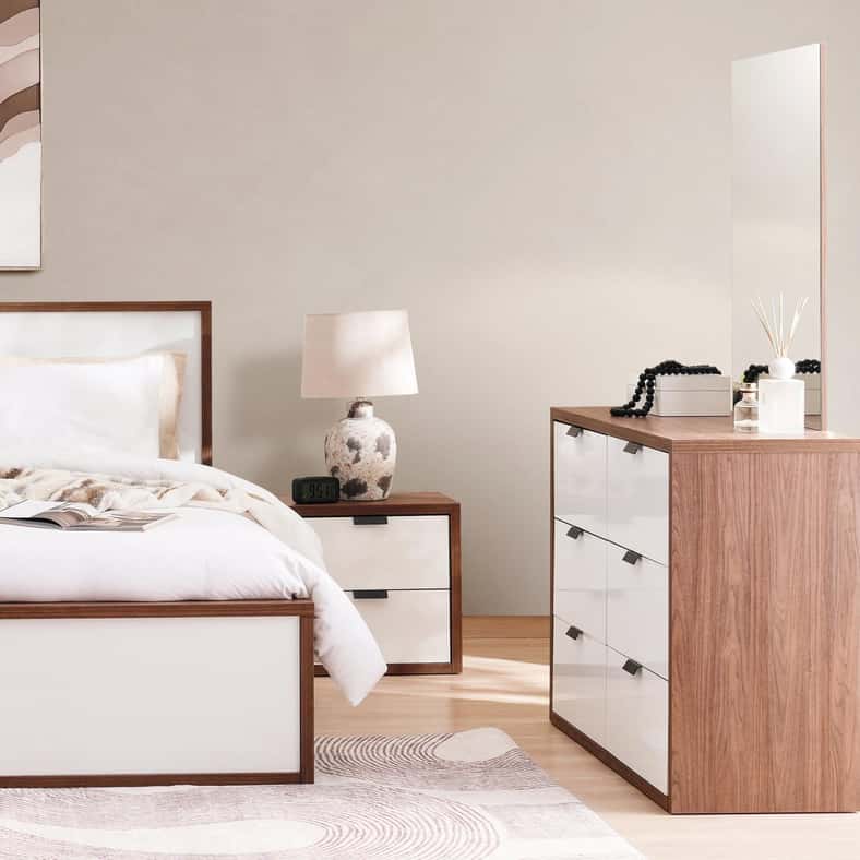 Pan Home طقم غرفة نوم فالنسيا 5 قطع - جوز أبيض لامع - Image 3