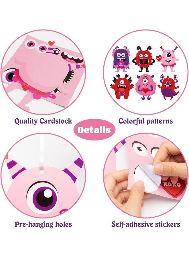 Haooryx Valentine's Paper Craft Kits - 30Pcs DIY Monster Paper Hanging Ornaments Make Your Own Valentine's Day Exchange Gift Card Decorations Kids Home Decor Classroom Mix Match Art Handcraft Supplies - Image 4