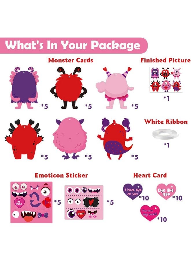 Haooryx Valentine's Paper Craft Kits - 30Pcs DIY Monster Paper Hanging Ornaments Make Your Own Valentine's Day Exchange Gift Card Decorations Kids Home Decor Classroom Mix Match Art Handcraft Supplies - Image 3