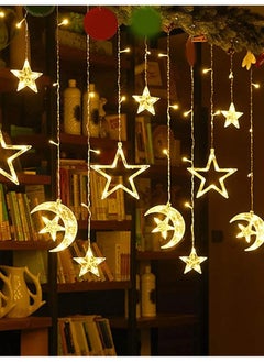إيروريكس زينة رمضان هلال ونجوم تعمل بالبطارية، مصابيح ليد صفراء 15 سم للاستخدام الداخلي والخارجي 