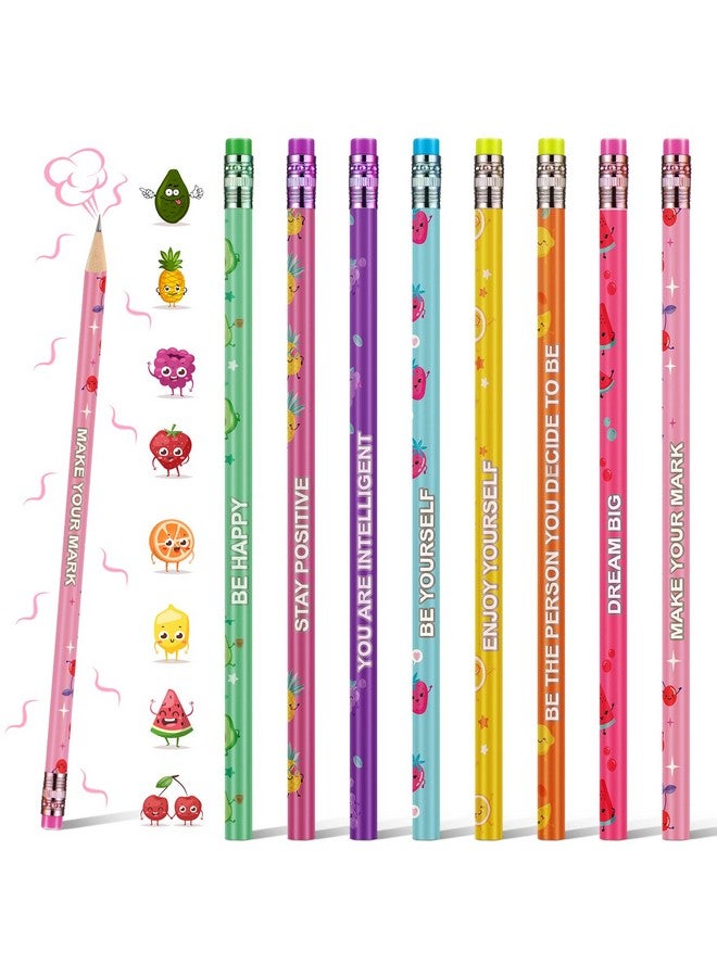 Leinuosen 48 Pcs Scented Pencils For Kids Inspirational Hb Pencils With Erasers Cylinder Colorful Fun Wood Pencils Motivational Graphite Pencils With Fruit Elements For School Office Classroom Students - Image 1