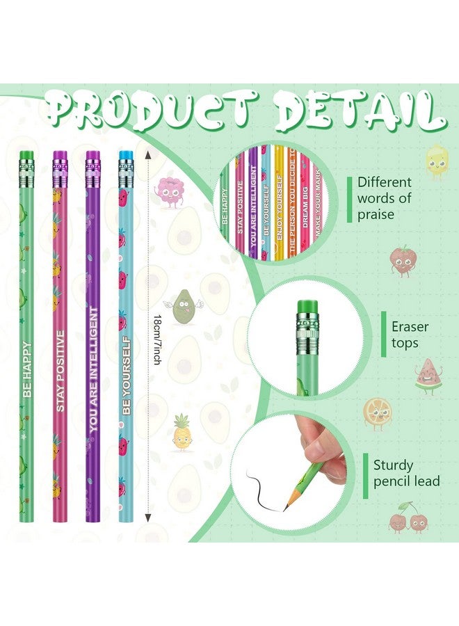 Leinuosen 48 Pcs Scented Pencils For Kids Inspirational Hb Pencils With Erasers Cylinder Colorful Fun Wood Pencils Motivational Graphite Pencils With Fruit Elements For School Office Classroom Students - Image 2