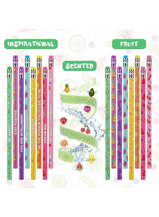 Leinuosen 48 Pcs Scented Pencils For Kids Inspirational Hb Pencils With Erasers Cylinder Colorful Fun Wood Pencils Motivational Graphite Pencils With Fruit Elements For School Office Classroom Students - Image 4