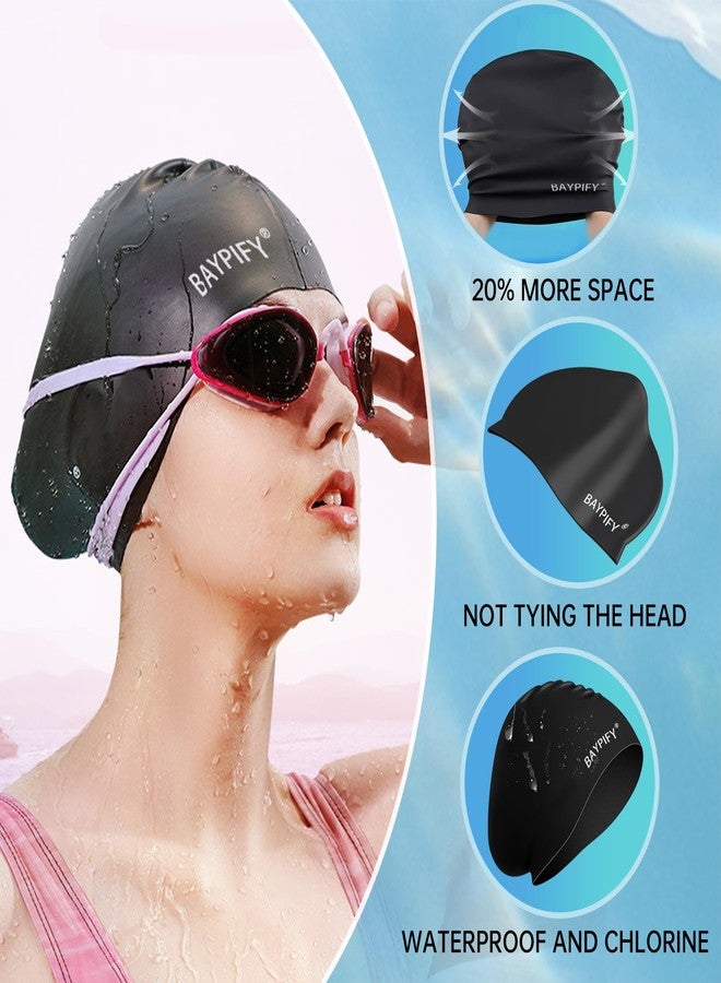 Baypify 2 Pack Swim Cap for Long Hair, Silicone Swimming Cap for Adult Women Men, Waterproof Swim Hats to Keep Hair Dry,20% Extra Space, Anti-Slip Particles on the Inner - Image 2