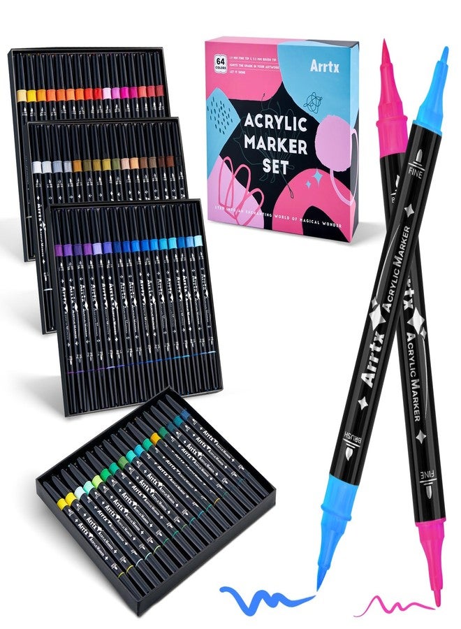Arrtx Acrylic Markers 64 Colors, Dual Tip Acrylic Paint Markers, Waterproof, Non-Toxic, Acrylic Paint Pens for Rock Painting, Wood, Ceramic, Glass, Canvas, DIY Crafts - Image 1