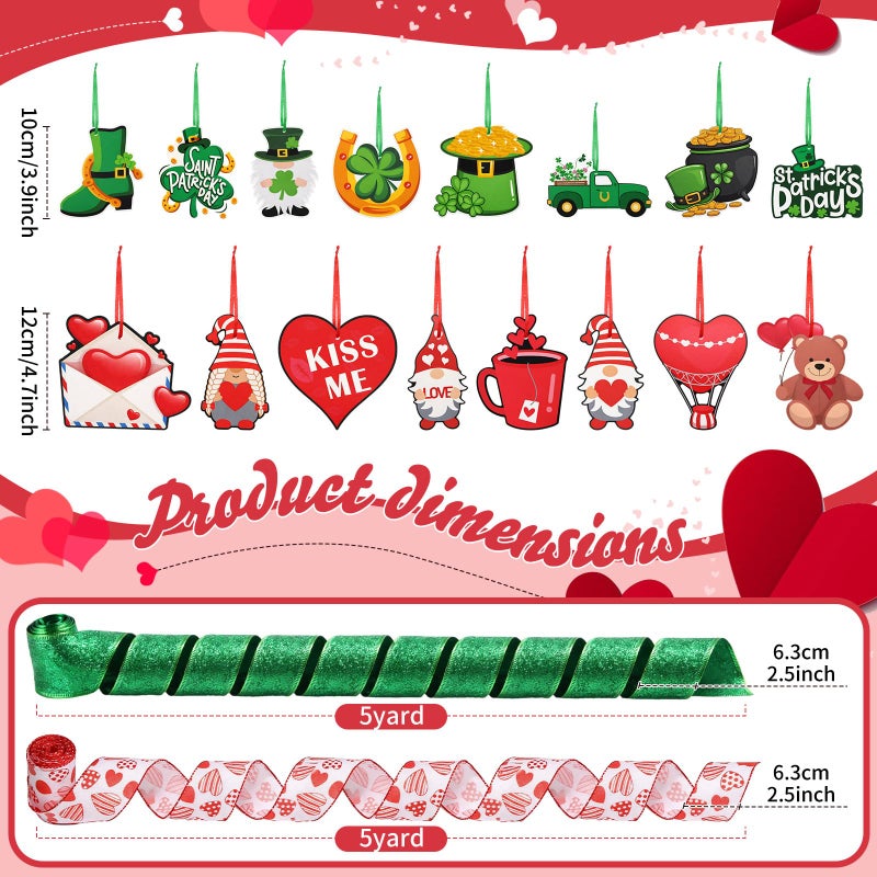 Halfchet 46 Pcs Valentine's Day St. Patrick's Day Tree Decorations Hanging Ornaments Shamrock Hats with Round Gold Coins Heart-Shaped Tree Ornaments for Irish St. Patrick's Party Decor - Image 3