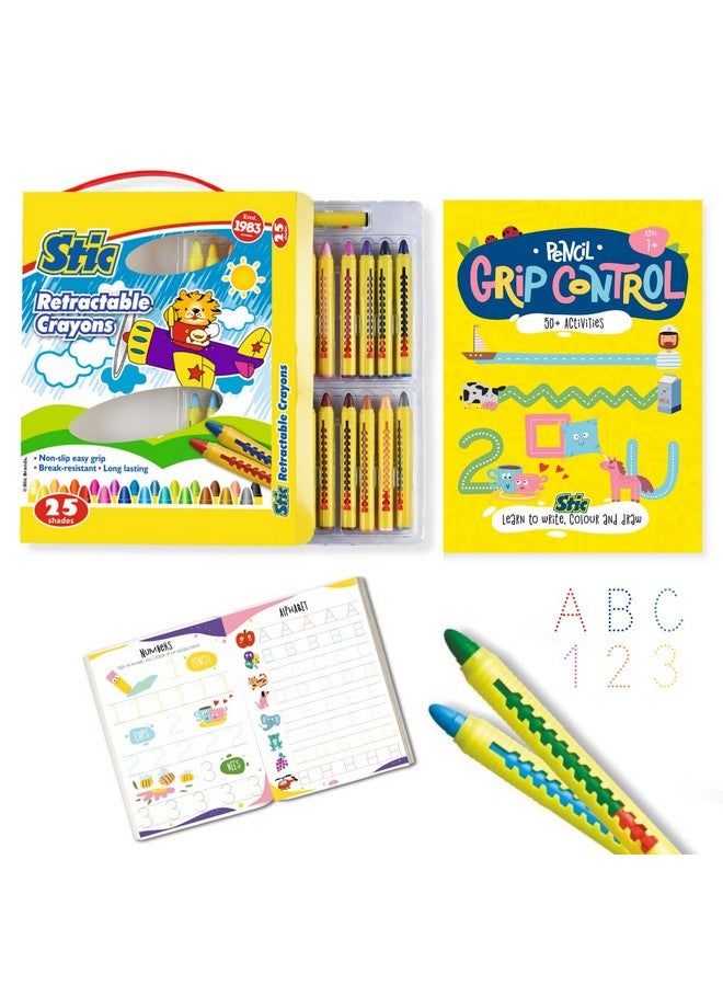 Stic 25 Retractable Crayons Pencil Control Colouring Book Toddler Unbreakable Washable Erasable Twistable Non Toxic Edible finger Grip block drawing Toy baby safe kindergarten return gift kids 1 year - Image 1