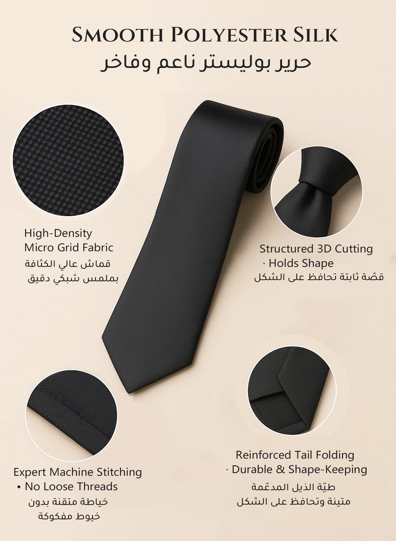 FIORICASA Men’s Premium 4-Piece Tie & Bow Tie Gift Set – Black Micro-Texture Tie, Bow Tie, Pocket Square & Cufflinks - Image 3