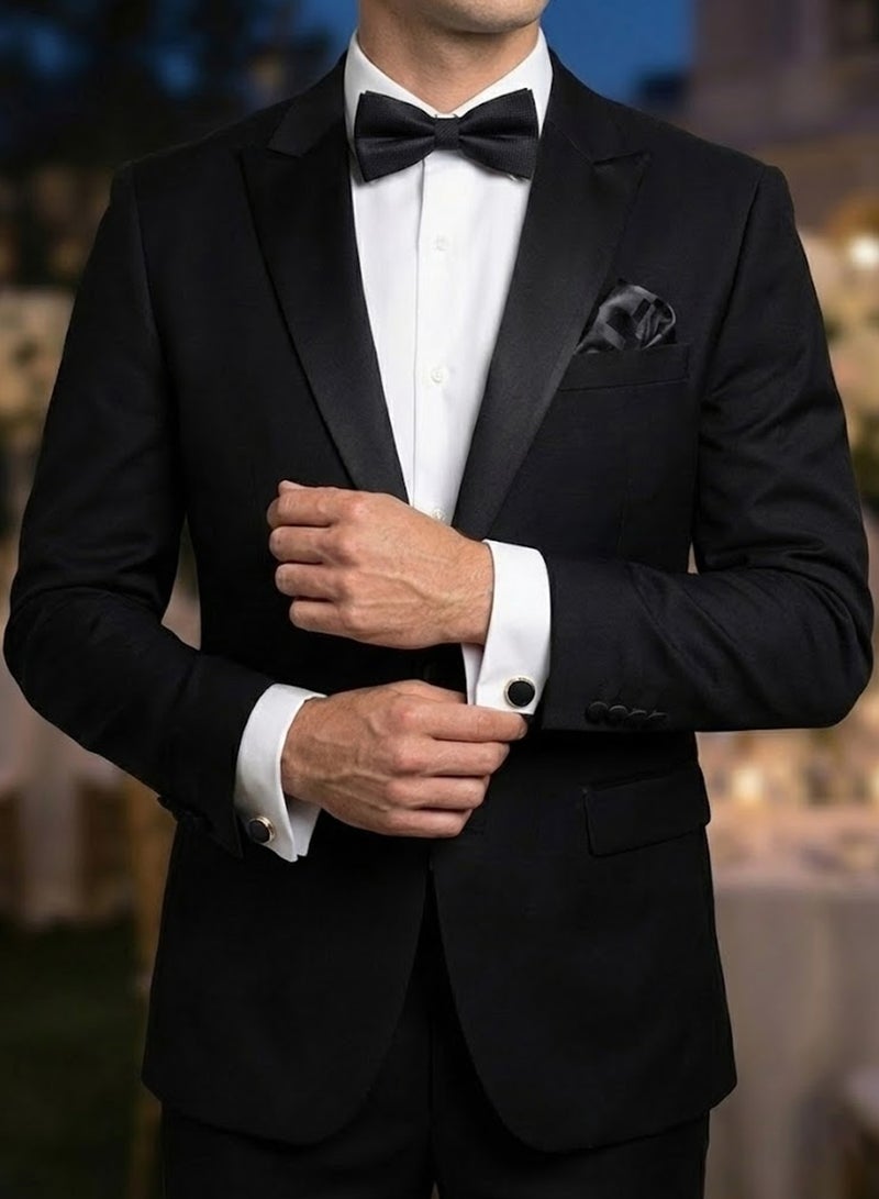 FIORICASA Men’s Premium 4-Piece Tie & Bow Tie Gift Set – Black Micro-Texture Tie, Bow Tie, Pocket Square & Cufflinks - Image 5